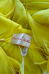 Oscar de la Renta 1970s Yellow Chiffon & Feather Dress