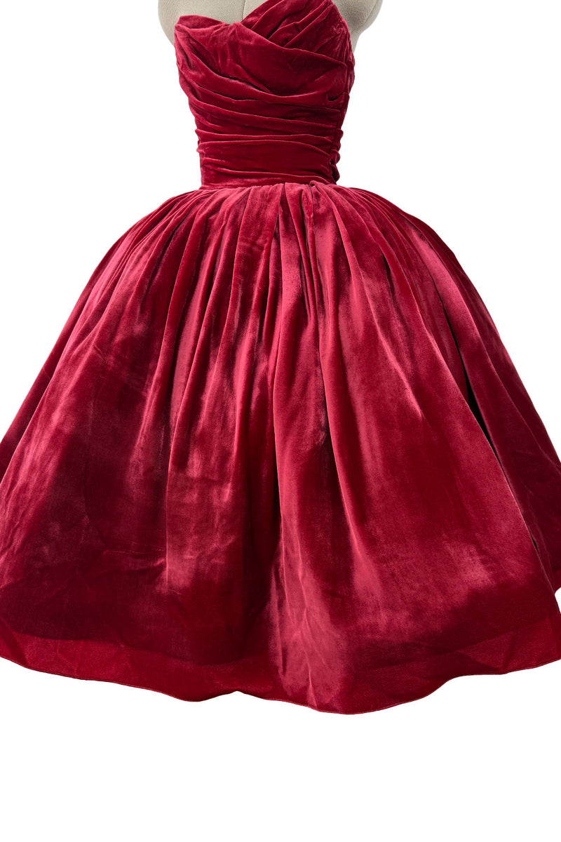 Phenomenal 2012 Dolce & Gabbana Strapless Deep Red Velvet Puff Skirt Dress