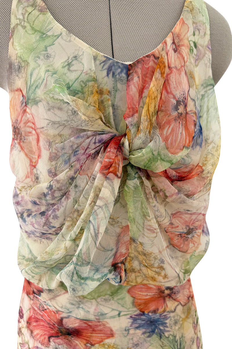 Amazing Spring 2004 Alexander McQueen 'Deliverance' Two Piece Set Floral Silk Chiffon Set