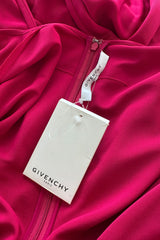 Spring 2018 Givenchy Deep Pink Long Tie Detailed Front Plunge Jersey Dress