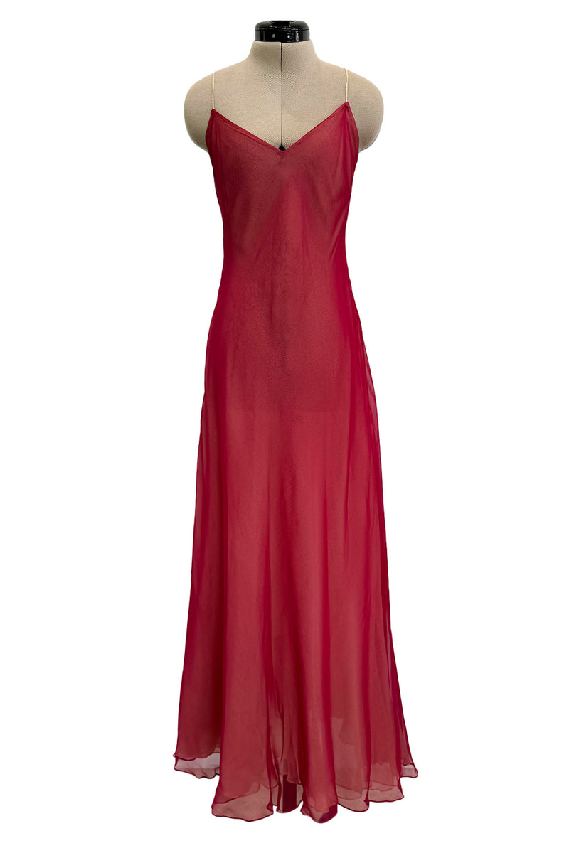 Gorgeous c1974 Halston Silk Chiffon Deep Red Dress w Inner Slip Dress & Full Sleeves