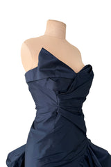 Resort 2011 Oscar de la Renta Runway Deep Blue Strapless Silk Dress w Elaborate Ruffled Skirt