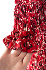 Amazing 1971 Oscar de la Renta Bandana Handkerchief Dress w Elastic Off Shoulder Bodice