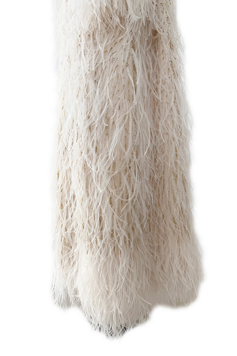 Extraordinary Spring 2020 Valentino by Pierpaolo Piccioli Ivory Silk Beaded Feather Dress