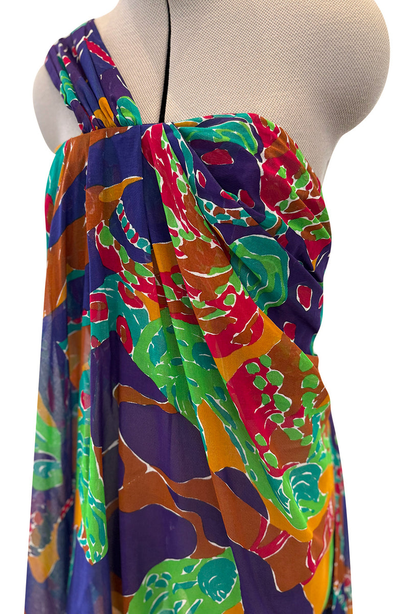 Prettiest Spring 1991 Yves Saint Laurent Runway Printed One Shoulder Easy to Wear Dress