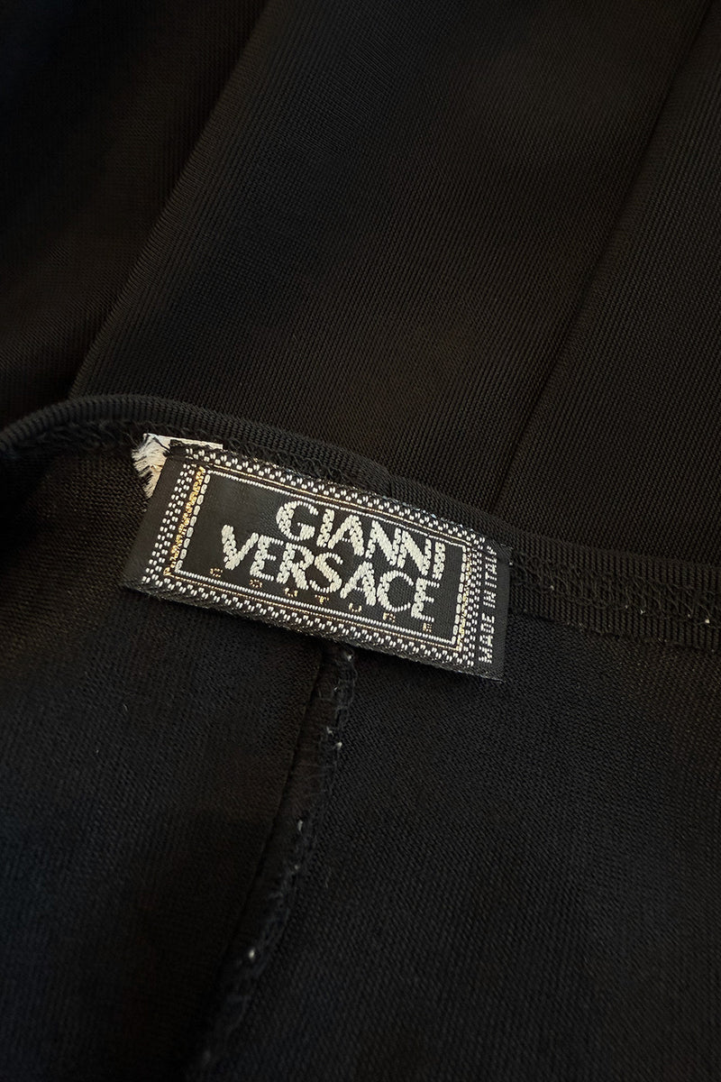 Minimalist c.1995- 1996 Gianni Versace Black Stretch Dress w Side Slits