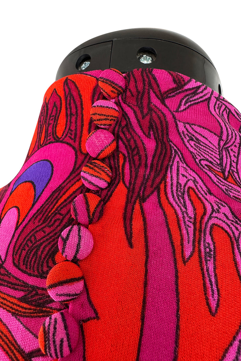 1972 La Mendola 'Paridiso' Peacock Feather Print Deep Pink Silk Jersey Dress