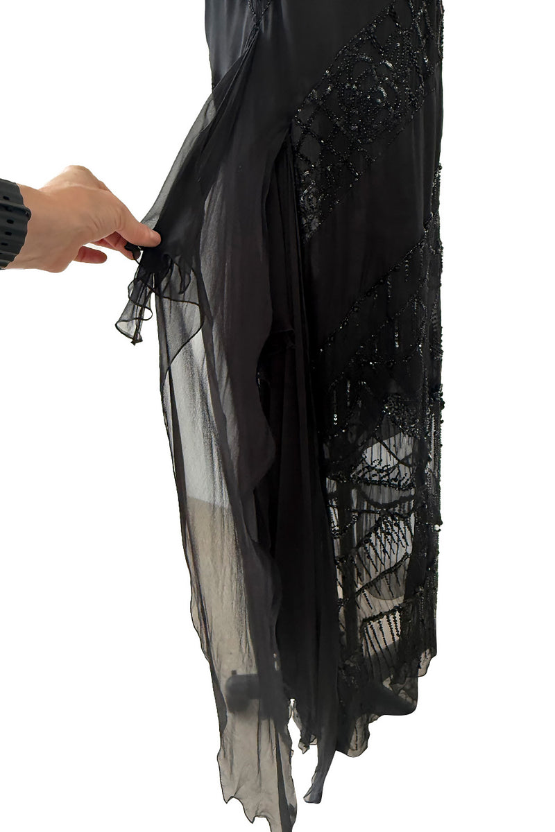 Gorgeous Fall 2003 Valentino Densely Beaded Bias Cut Black Silk Chiffon Dress