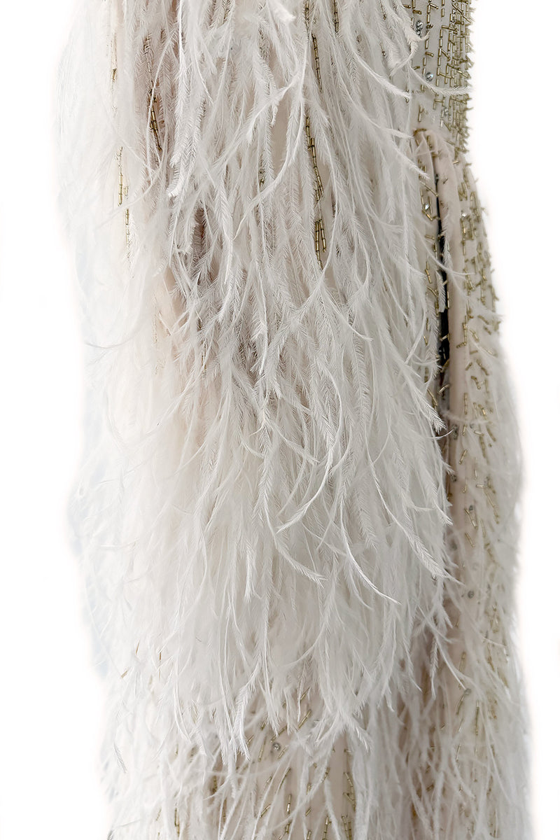 Extraordinary Spring 2020 Valentino by Pierpaolo Piccioli Ivory Silk Beaded Feather Dress