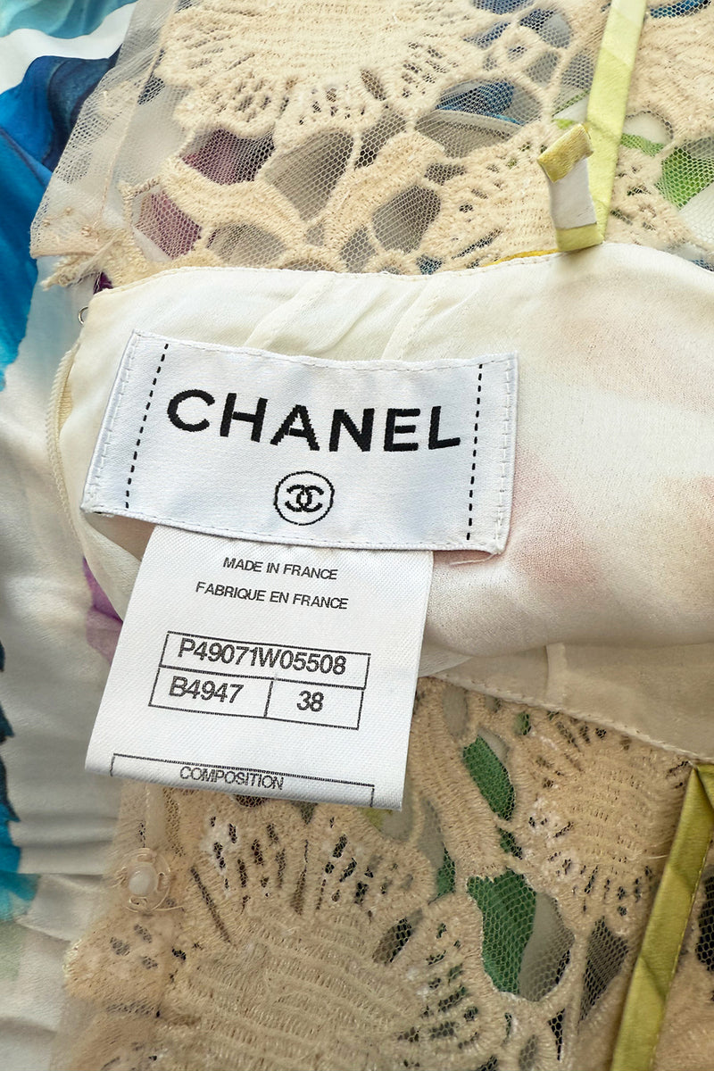 Highly Documented Spring 2014 Chanel by Karl Lagerfeld Runway Rainbow Print & Lace Dress