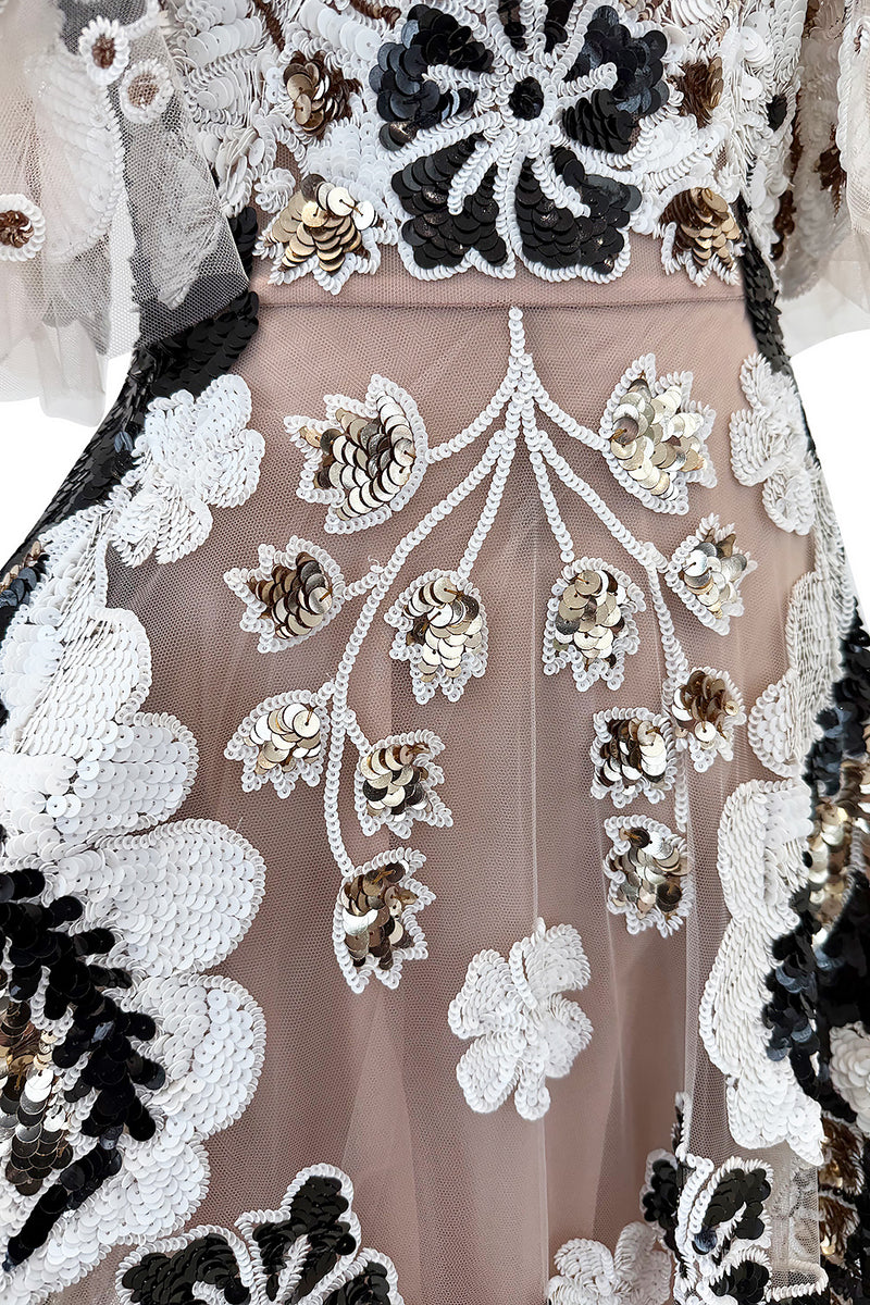 Resort 2021 Valentino by Pierpaolo Piccioli Gold, White & Black Sequin and Net Dress