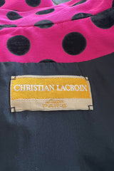 Rare 1988 Christian Lacroix Demi-Couture Luxe Pink & Black Dot Silk Suit