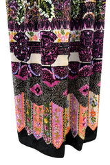 Amazing 1970s Valentina Inc. Elaborate Sequin & Bead on Printed Felt Dress