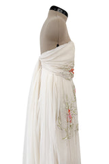 Exceptional Spring 2008 Christian Dior by John Galliano Ivory Silk Chiffon Dress w Floral Embroidery