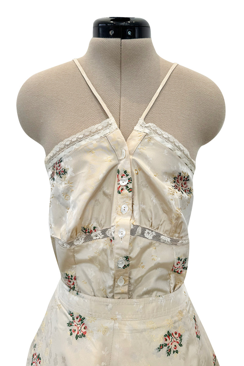 Spring 2006 Christian Dior by John Galliano Ivory Silk Top & Skirt Set w Flowers