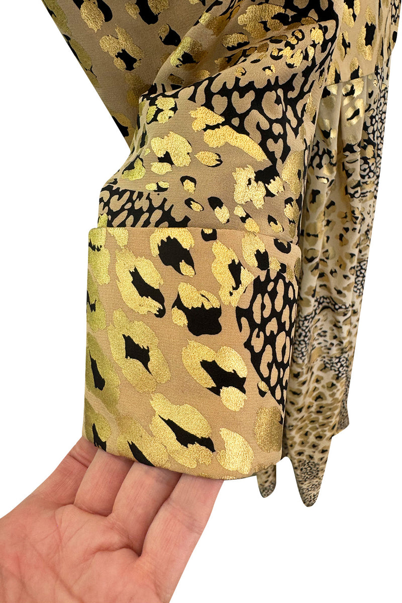 Amazing Fall 1992 Yves Saint Laurent Gold Leopard Print Extra Wide Pant & Jacket Suit Set