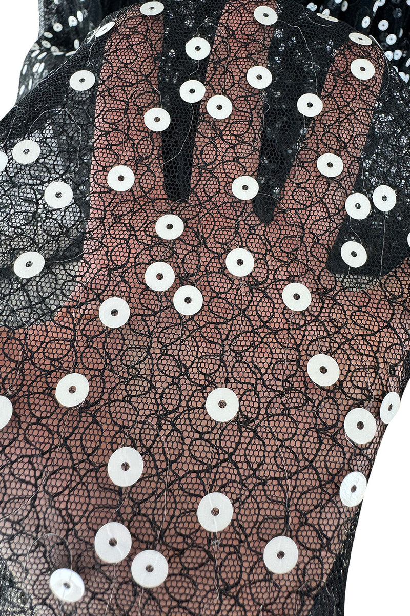 Prettiest Fall 1979 Christian Dior by Marc Bohan Black Silk Lace Net Dress w White  Sequins & Bows