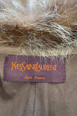 1970s Yves Saint Laurent Soft Brown Suede Jacket w Coyote Cuffs & Collar