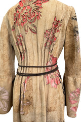 Extraordinary Spring 2002 Roberto Cavalli Runway Look 5 Hand Painted Distressed Suede Full Length Coat