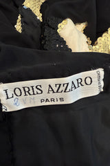 c.1973 Loris Azzaro Backless Black Jersey Dress w Gold & Black Sequin Flame Halter Top