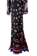 Rare Spring 1979 Chloe by Karl Lagerfeld Stunning Silk Print Plunge Dress w Belt