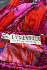 1972 La Mendola 'Paridiso' Peacock Feather Print Deep Pink Silk Jersey Dress