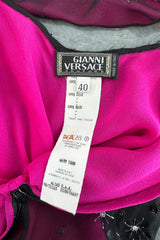 Rare Spring 1998 Gianni Versace Runway Silver Sequin & Thread Detail Pink & Black Dress