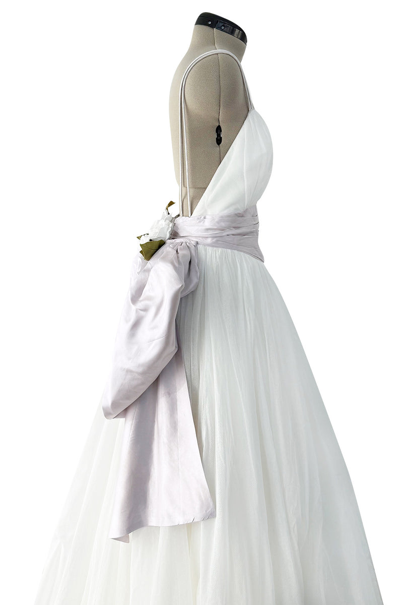 Exceptional 1999 Christian Dior 1947 Inspired Backless Net Wedding Dress w Flowers