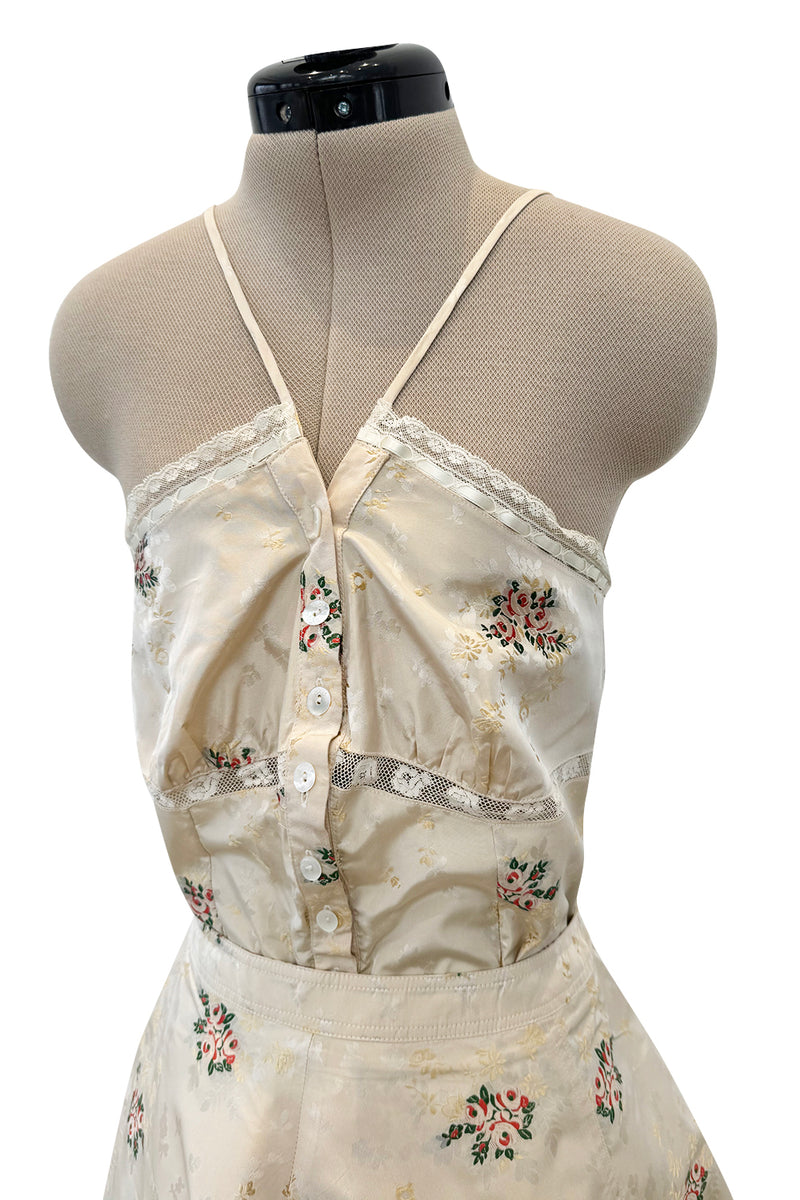 Spring 2006 Christian Dior by John Galliano Ivory Silk Top & Skirt Set w Flowers