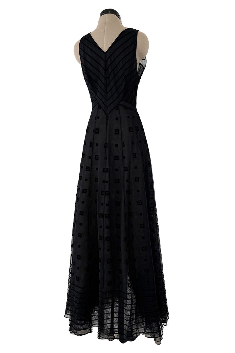 Fabulous Fall 1995 Karl Lagerfeld Runway Black Net Dress w Velvet Detailing