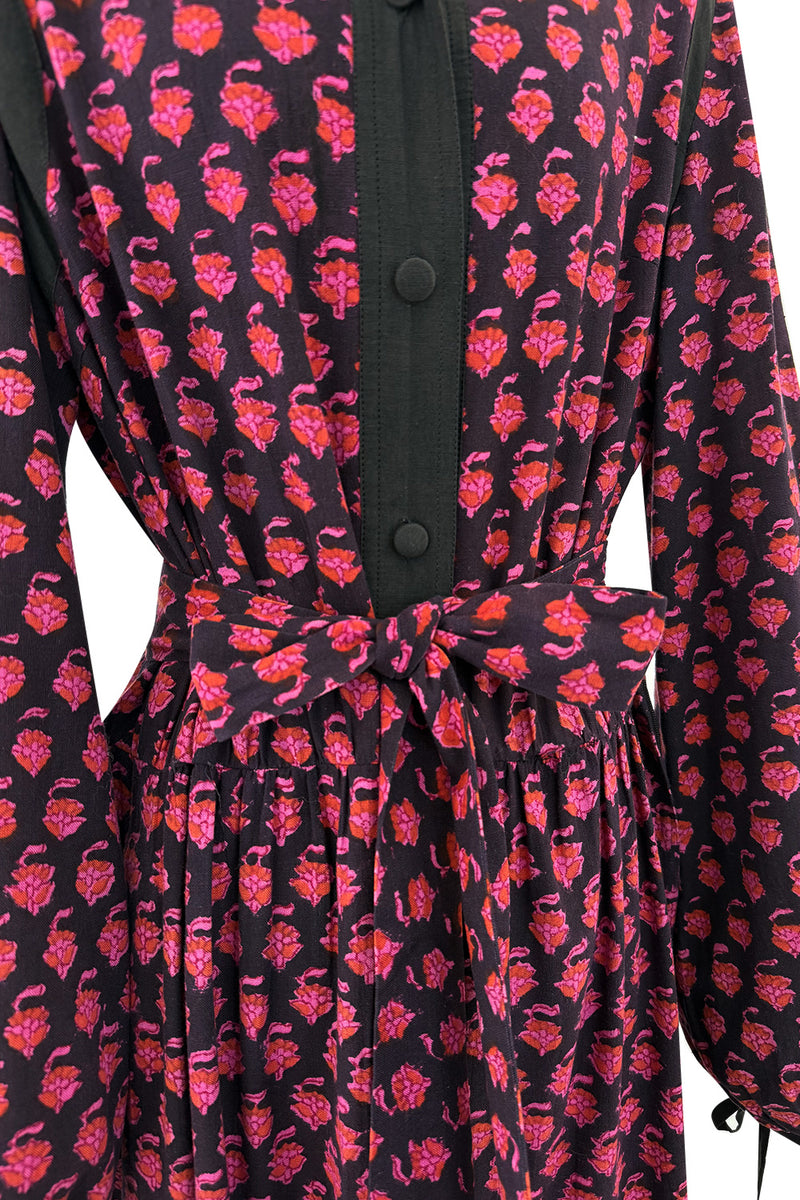 Late 1960s-70s Christian Dior by Marc Bohan Floral Print Cotton Smock Dress