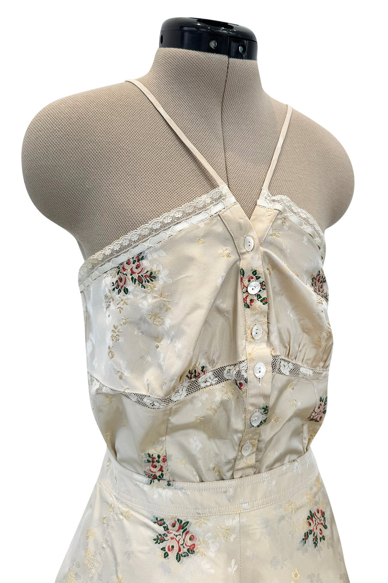 Spring 2006 Christian Dior by John Galliano Ivory Silk Top & Skirt Set w Flowers