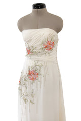 Exceptional Spring 2008 Christian Dior by John Galliano Ivory Silk Chiffon Dress w Floral Embroidery