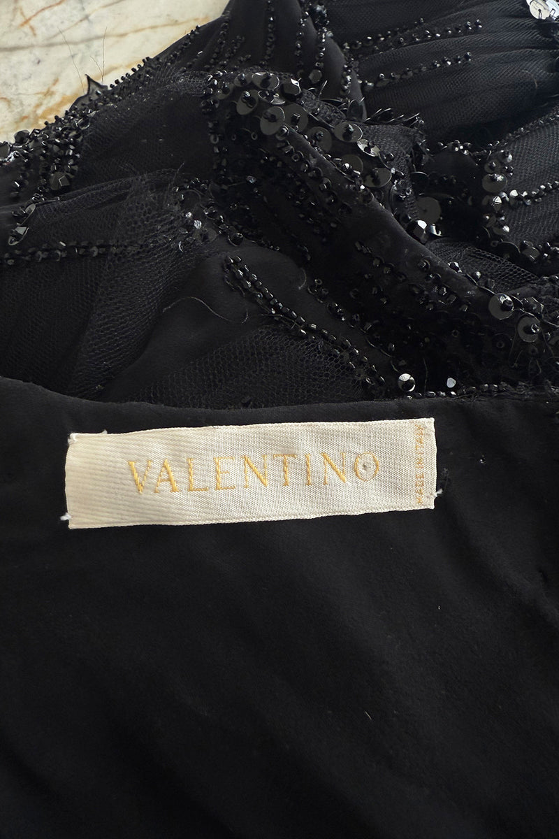 Gorgeous Fall 2003 Valentino Densely Beaded Bias Cut Black Silk Chiffon Dress