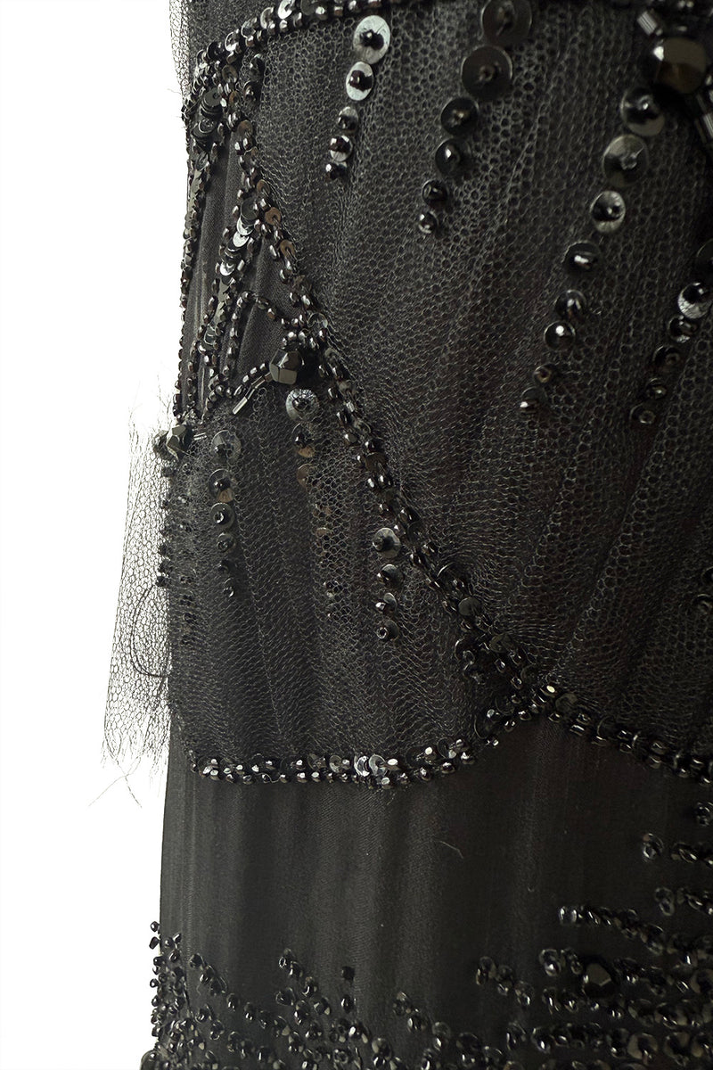 Gorgeous Fall 2003 Valentino Densely Beaded Bias Cut Black Silk Chiffon Dress