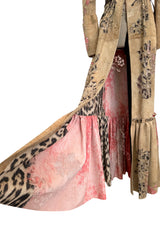 Extraordinary Spring 2002 Roberto Cavalli Runway Look 5 Hand Painted Distressed Suede Full Length Coat