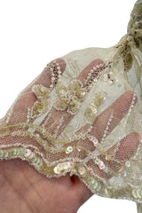 Beautiful 1910 Unlabeled Heirloom Ivory Net Wedding Dress w Elaborate Sequin & Bead Work