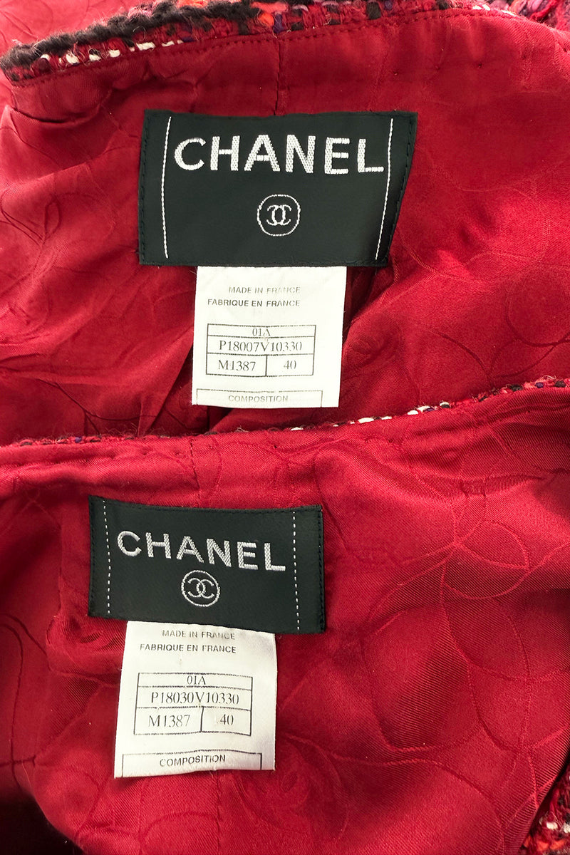 Fall 2001 Chanel by Karl Lagerfeld Deep Red Tweed Dress & Jacket Set