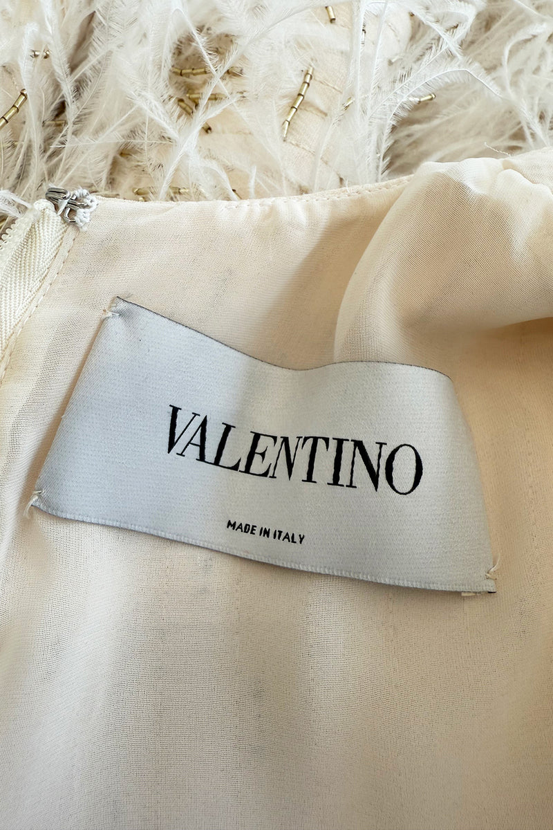 Extraordinary Spring 2020 Valentino by Pierpaolo Piccioli Ivory Silk Beaded Feather Dress