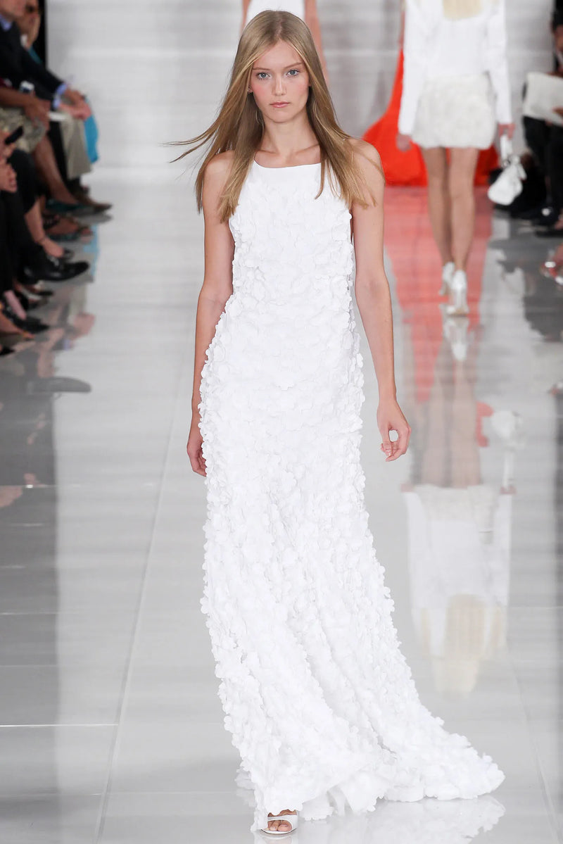 Romantic Spring 2014 Ralph Lauren Runway Purple Label White Floral & Bead Dress