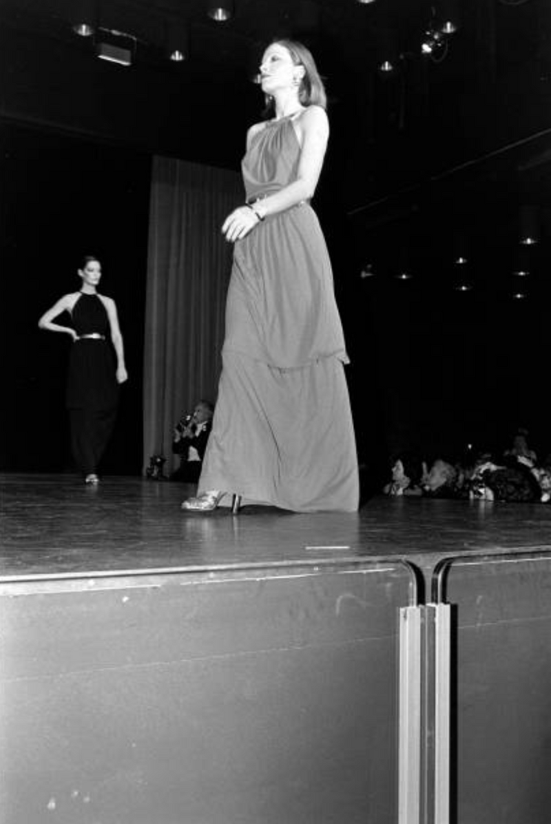 Fall 1975 Yves Saint Laurent Runway Brown Silk Jersey Backless Dress w Gold Leather Straps