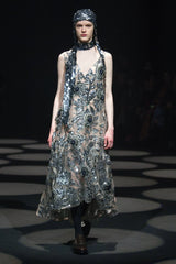 Gorgeous Fall 2022 Erdem Look 41 Nude Silk Organza & Silver Sequin Dress