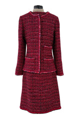 Fall 2001 Chanel by Karl Lagerfeld Deep Red Tweed Dress & Jacket Set