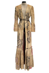 Extraordinary Spring 2002 Roberto Cavalli Runway Look 5 Hand Painted Distressed Suede Full Length Coat