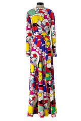 Incredible 1970s Lanvin by Jules-Francois Crahay Clown Print  Wide Leg Jersey Jumpsuit