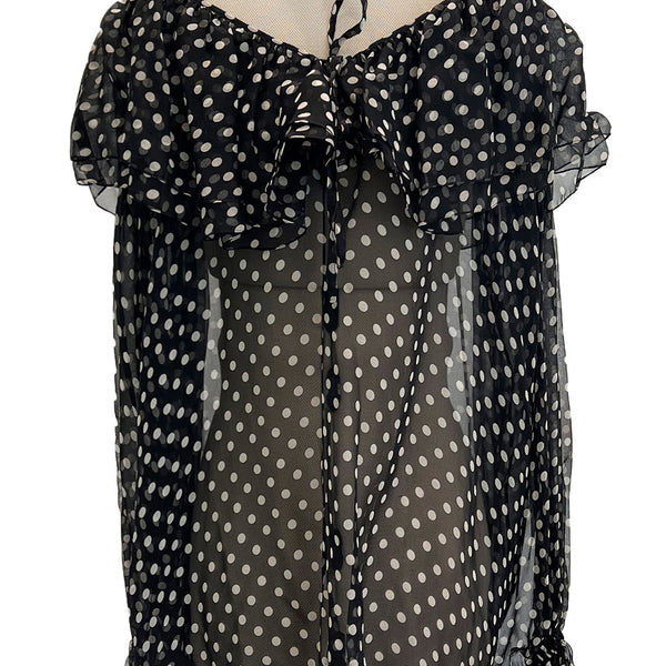 Yves Saint Laurent Gold Silk Sheer Polka Dot Ruffle Top Size 4/36