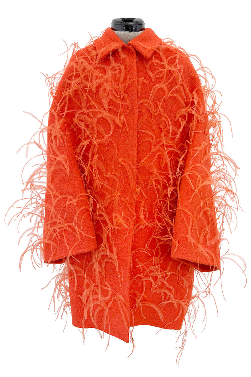 Fall 2019 Valentino by Pierpaolo Piccioli  Orange Wool & Feather Coat