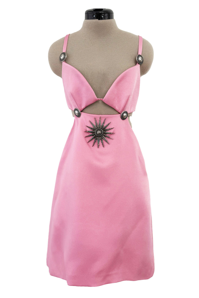 Statement Resort 2016 Fausto Puglisi Pink Mini Dress w Silver Metal Medallions