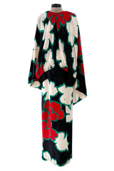 Incredible Spring 1985 Pierre Cardin Haute Couture Floral Silk Caped Runway Dress