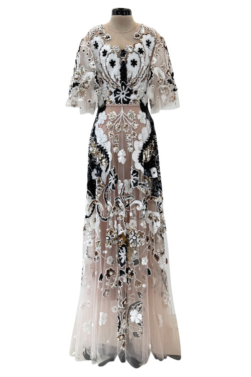 Resort 2021 Valentino by Pierpaolo Piccioli Gold, White & Black Sequin and Net Dress